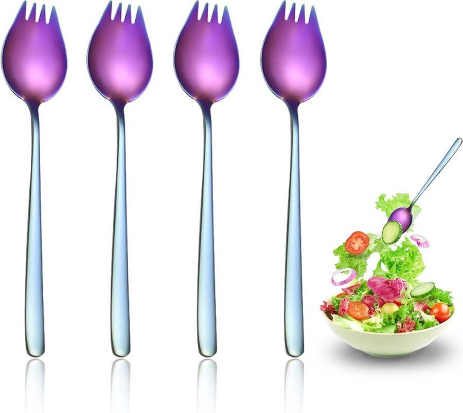 4 stuks slabestek serveerlepel roestvrij staal 2-in-1 lepel roestvrij staal 21 3 cm lang slalepel spork slabestek set roestvrij staal spork lepel voor fruit salades desserts voor camping