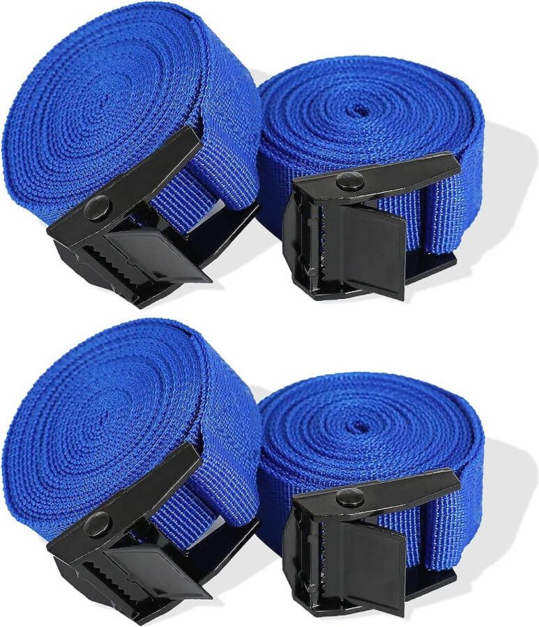 4 stuks spanbanden 1 m blauwe Spanriem Verstelbaar Ratel Tension Strap voor fiets steekwagen motorfiets vrachtwagen kajaks bagage trekhaak