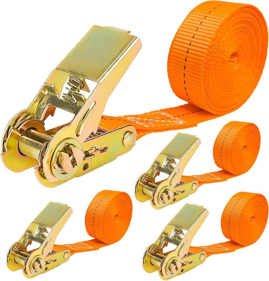 4 stuks spanbanden met ratel 4 m sjorbanden met ratel breedte 25 mm belasting tot 800 kg aanhanger vrachtwagen auto motorfiets bagage transport Spanbanden met ratel