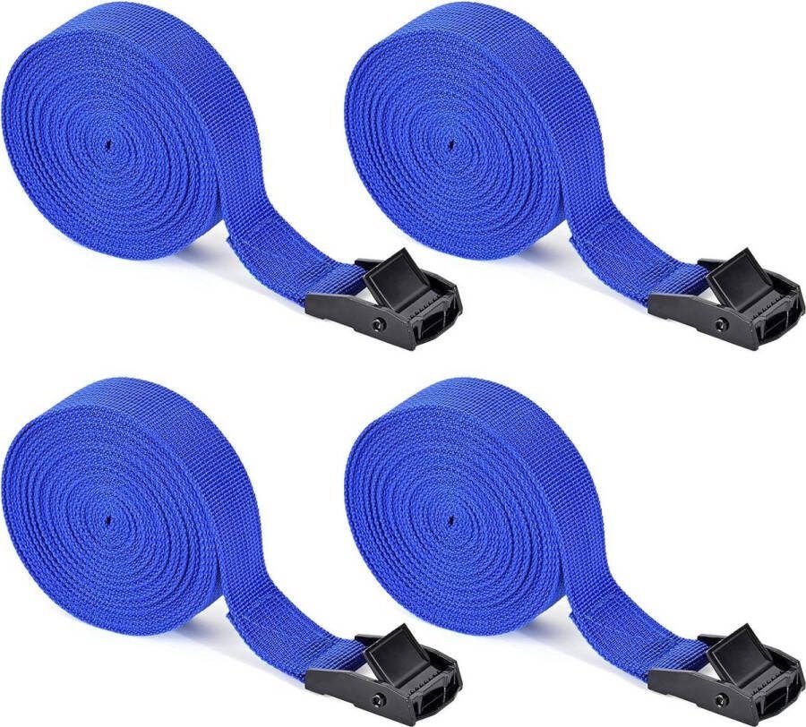 4 stuks Spanbanden met Ratel Sjorbanden met Kliksluiting 4 meter x 25 cm Auto Bagagedrager Fietsendrager Blauw Spanbanden met ratel