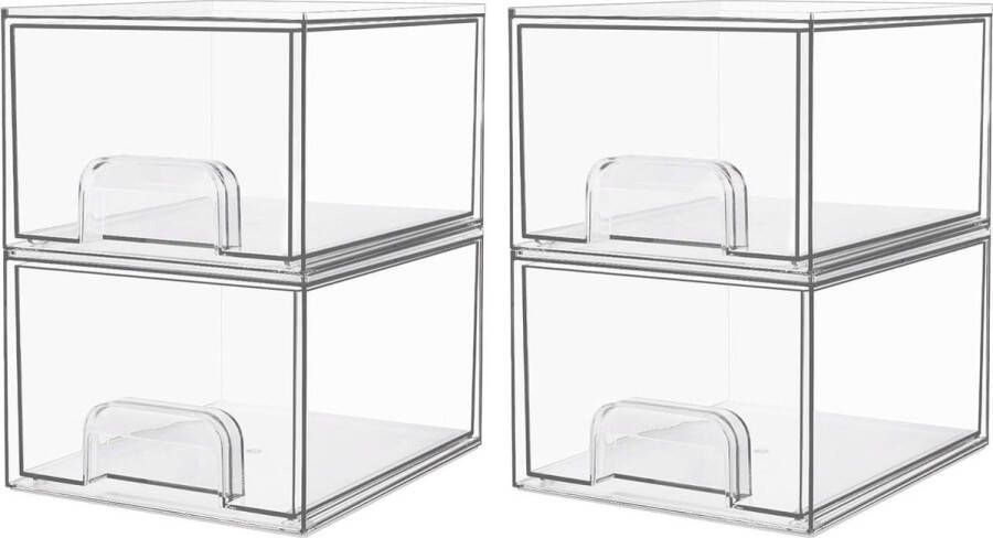 4-stuks stapelbare opbergladen acrylorganizer met antislipmatten dressoir badkamer opberger