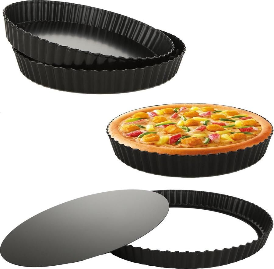 4 stuks taartvorm met hefbodem 20 cm en 28 cm quichevorm ronde fruitcakevorm anti-aanbaklaag quiche bakvorm voor pie quiche taart