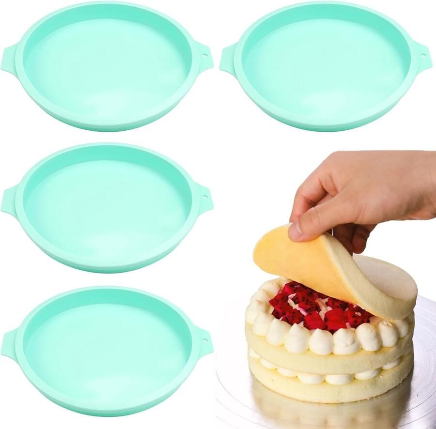 4 stuks taartvormen 20 cm rond siliconen taartvormen rond gelaagde cake bakvorm gemakkelijk los te maken BPA-vrij siliconen bakvorm met antiaanbaklaag voor het bakken van doe-het-zelf cake
