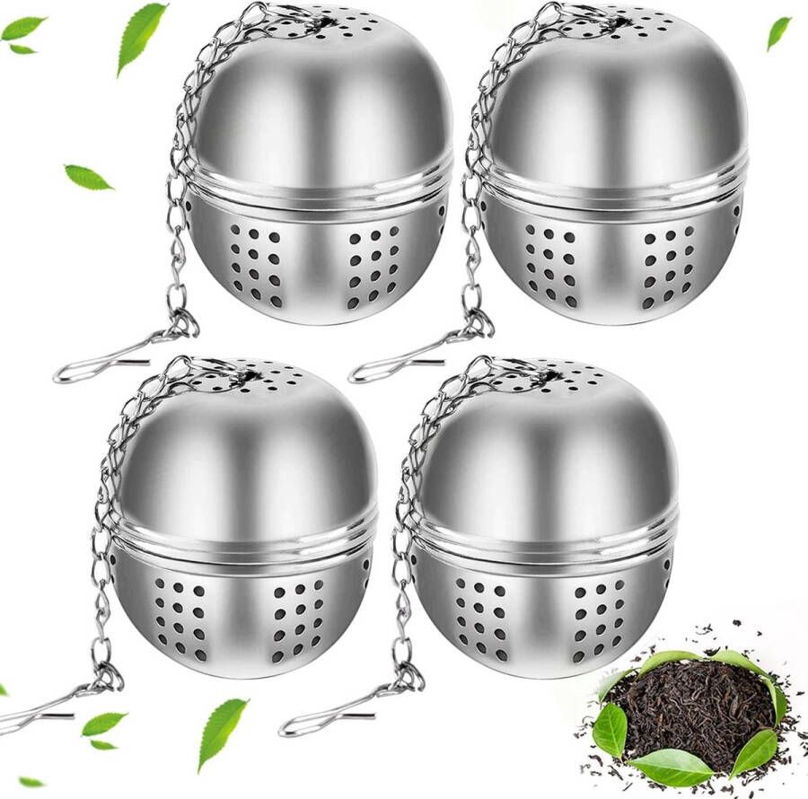 4 stuks thee-ei theezeef theeballen voor losse thee kopje theefilter theezeefbol met ketting specerijen theeei kruidenzeef roestvrij staal 304