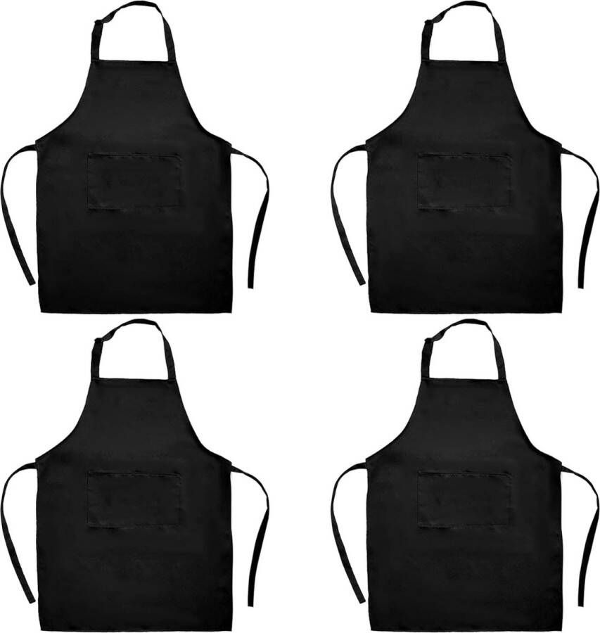 4 stuks waterdichte schort met zakken kookschort zwart grillschort voor mannen keukenschort vrouwen voor keuken restaurant café barbecue-avonden Schort