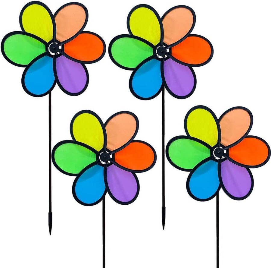 4 stuks windgong bloem molen speelgoed 24 cm regenboog windmolen spinner voor gazon molen tuin terras balkon tuinpaal decoratie