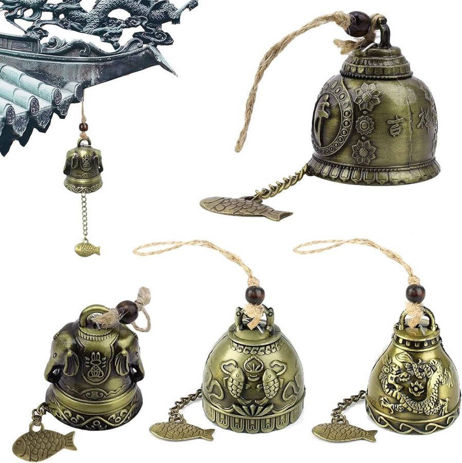 4 Stuks Windgong Tuin Fengshui Chinese Antieke Windgong Vintage Windgong Voor Vissen Vintage Draken Windgong voor Home Garden Hangende Gelukszegen Decoratie