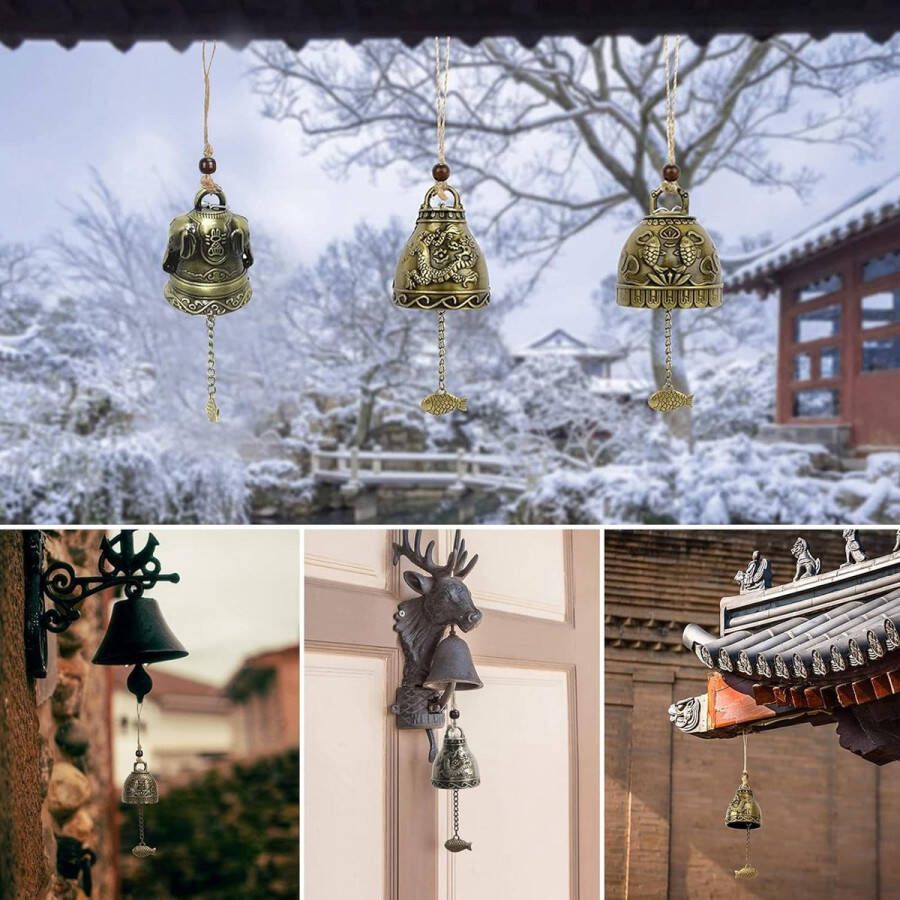 4 Stuks Windgong Tuin Fengshui Chinese Antieke Windgong Vintage Windgong Voor Vissen Vintage Draken Windgong voor Home Garden Hangende Gelukszegen Decoratie Merk: Jikefengxun