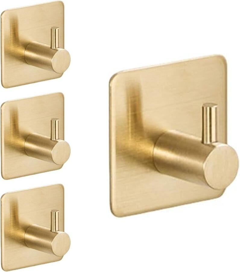 4 Stuks – Zelfklevende Haakjes – RVS Ophanghaakjes – Ultra Sterke Plakhaakjes – Goud haken Kledinghaken voor de deur Haak zonder perforatie 4 5x4 5x2 5 cm kapstokken