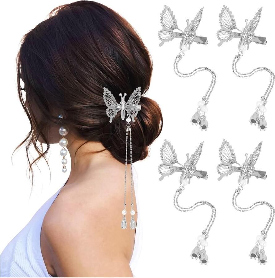 4 stuks (zilver) kwastje vlinder haarclips Hoofddeksels haarspeldje accessoires voor dames en meisjes haarstuk voor bruid bruidshaaraccessoires voor vrouwen en meisjes bruiloft haarspelden