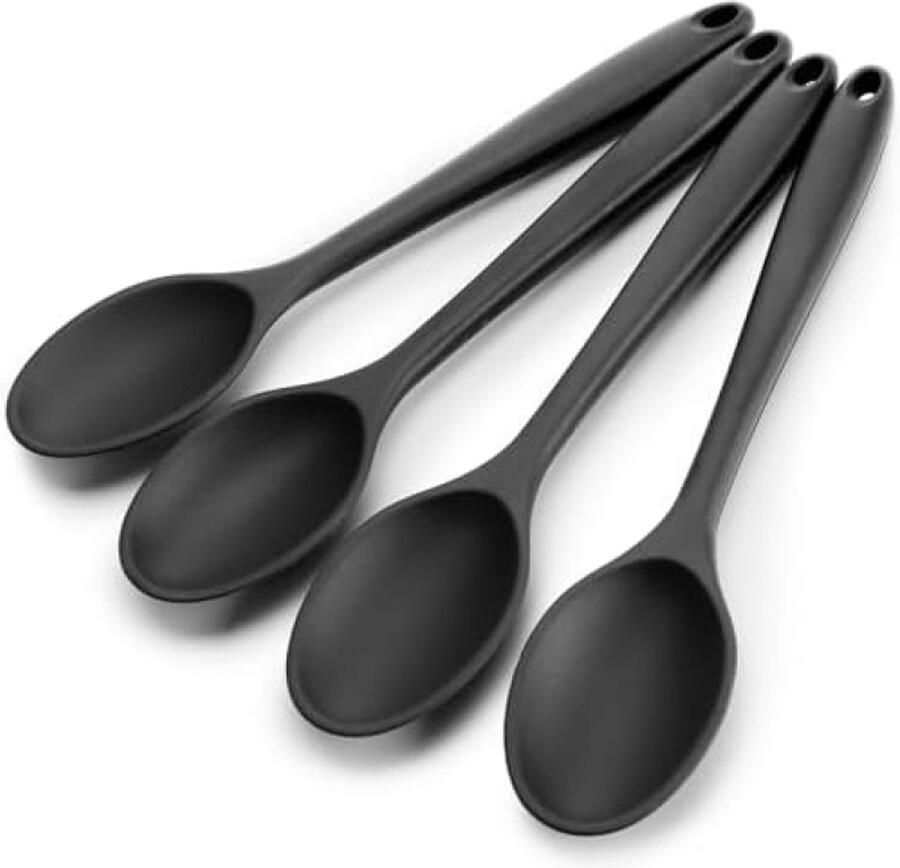 4 stuks zwarte siliconen lepel opscheplepel siliconen kooklepel siliconen lepel siliconen voor koken bakken roeren