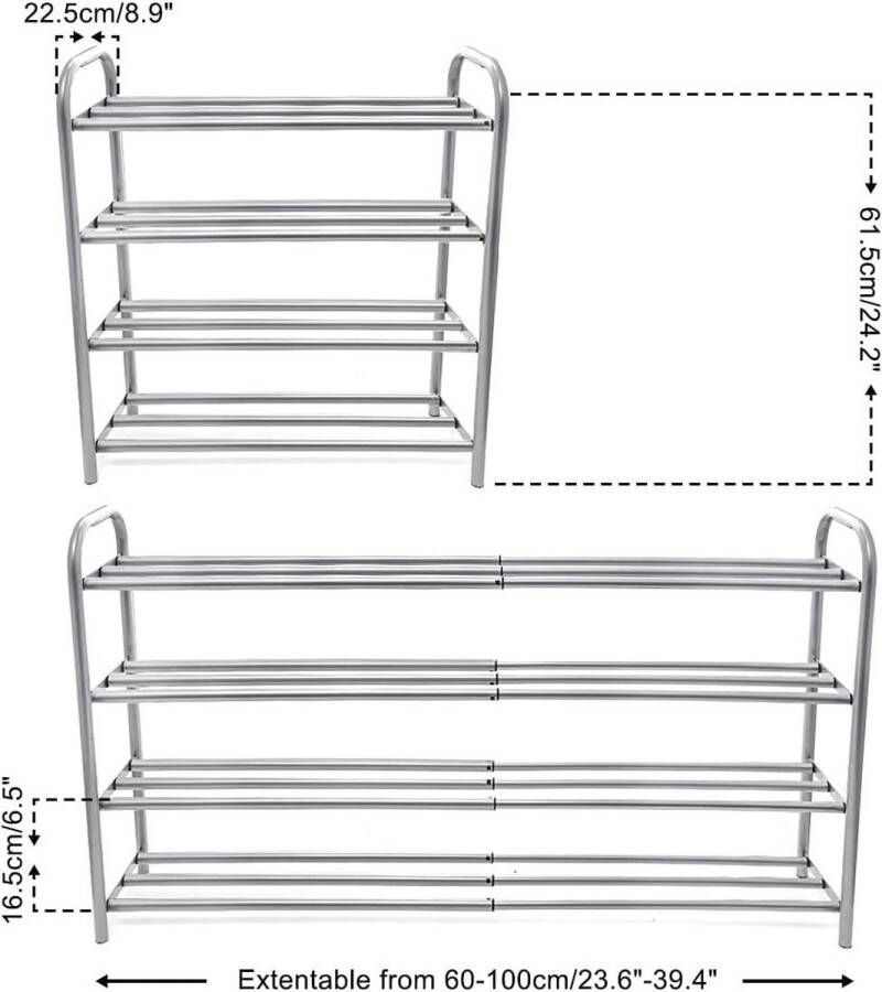 4 Tier Uitschuifbaar Schoenenrek Organisator Houdt tot 20 Paar Schoenen Ruimtebesparend Rek voor Garderobe boot tray