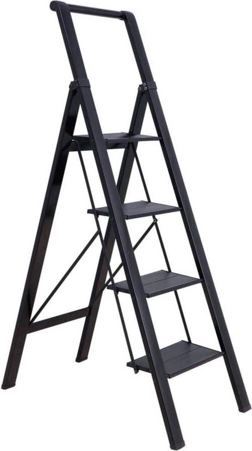 4-Treden Aluminium Vouwladder Antislip Lichtgewicht Draagbare Huishoudladder 175 cm 135 KG Huishoudelijke Kantoor Zwart Ladder
