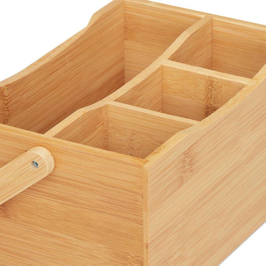 4-vaks bamboe bestekhouder met handvat keukenorganizer voor bestek servetten natuur