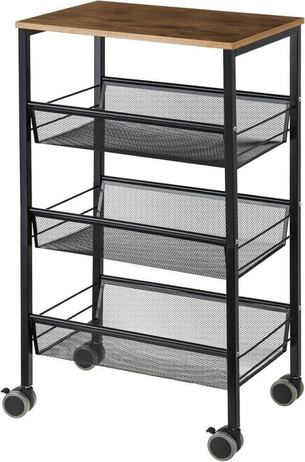 4 verdiepingen plank trolley zwart houten plaat opbergrek
