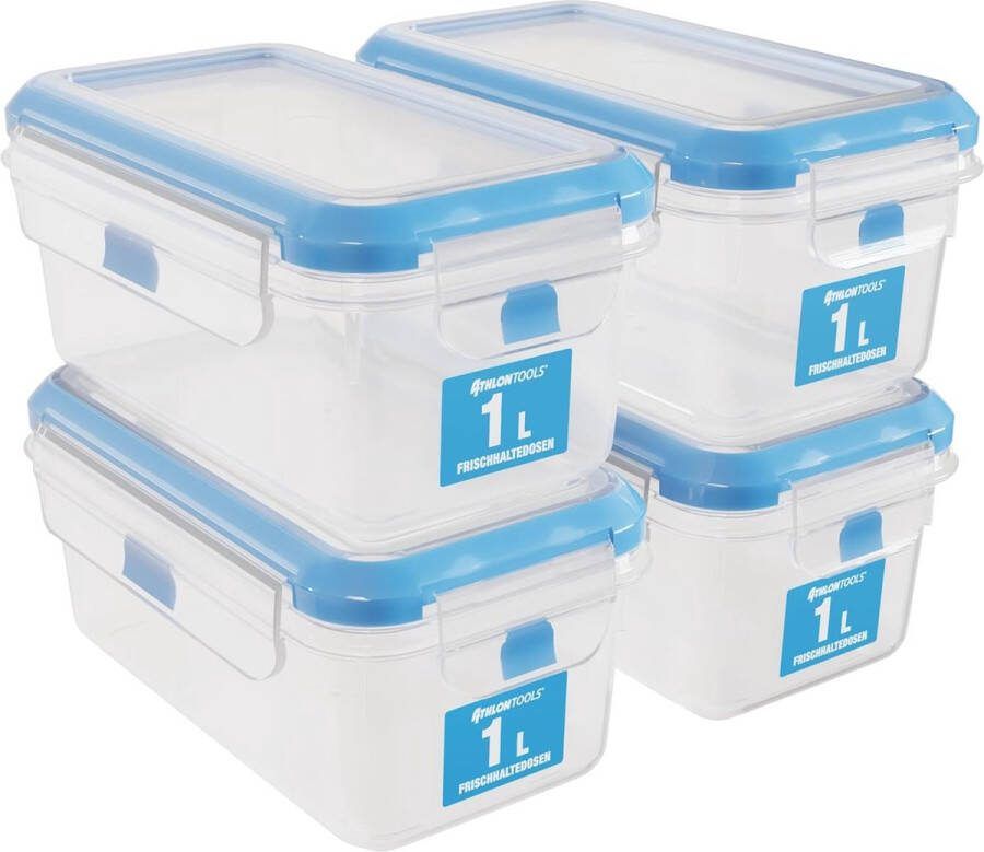 4 x 1 l vershouddozenset 100% luchtdicht en lekvrij 40 tot +100 graden voor alle levensmiddelen BPA-vrij voorraaddozen voor koelkast (1 l set van 4)