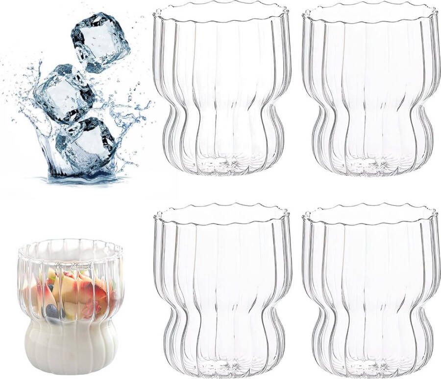 4 x 250 ml cappuccinoglazen espressokopjesset koffieglazen dessertglazen theeglas rimpelkoffiekopjes sapglazen kleine origamistijlglazen van borosilicaatglas voor