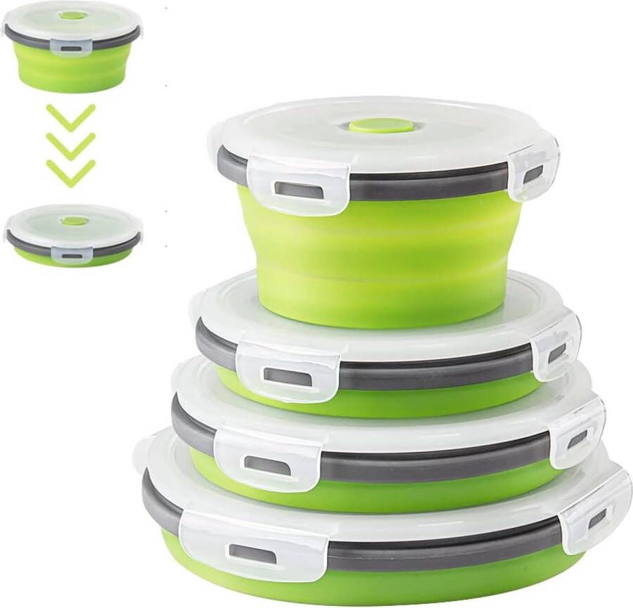 4 x ronde siliconen opvouwbare containers opvouwbare voedselopbergdozen lunchboxen gemaakt van siliconen opvouwbare siliconen lunchbox opvouwbare siliconen opslagcontainerset gemakkelijk mee te nemen