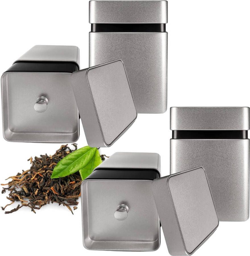 4 x Theeblikken voor losse thee (100 g 200 g) Metalen luchtdichte theeblikken set vierkant thee-organizer voor losse thee en theezakjes. Theeopslag losse thee