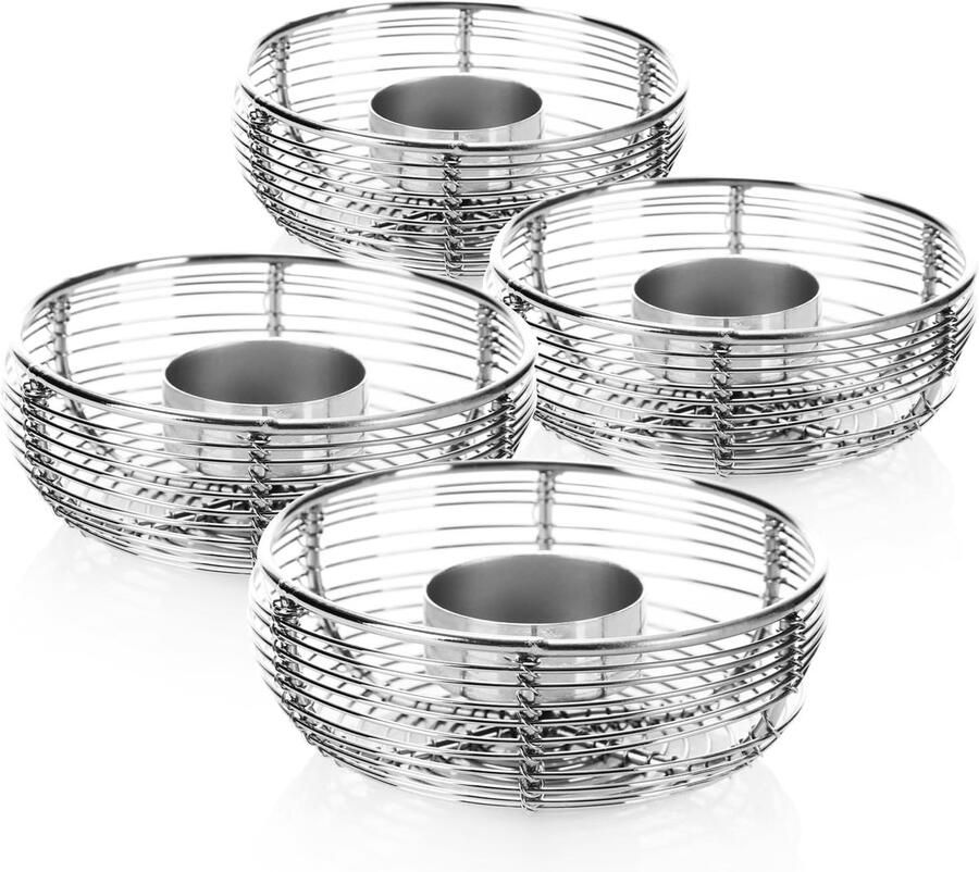 4 x theelichthouders van metaal decoratieve theelichthouders in schaalvorm kaarsenhouder voor een gezellige sfeer decoratief zilver 4 stuks maat M
