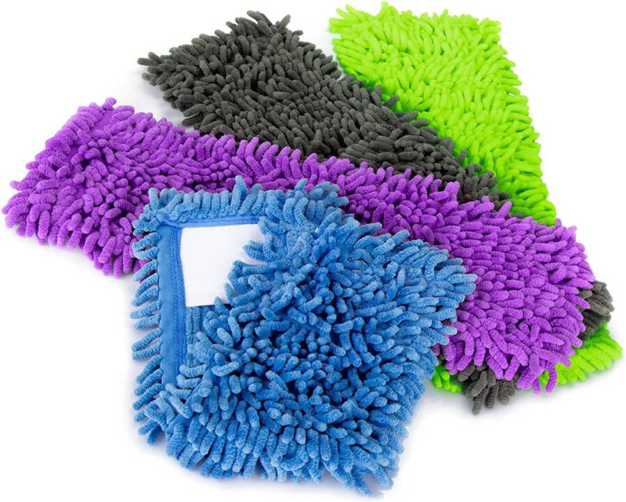 4 x Vervangende vloer wisser Cover-Chenille Microfiber wisser Cover voor een grondige reiniging van uw leefruimte (04 stuks-blauw grijs paars groen)