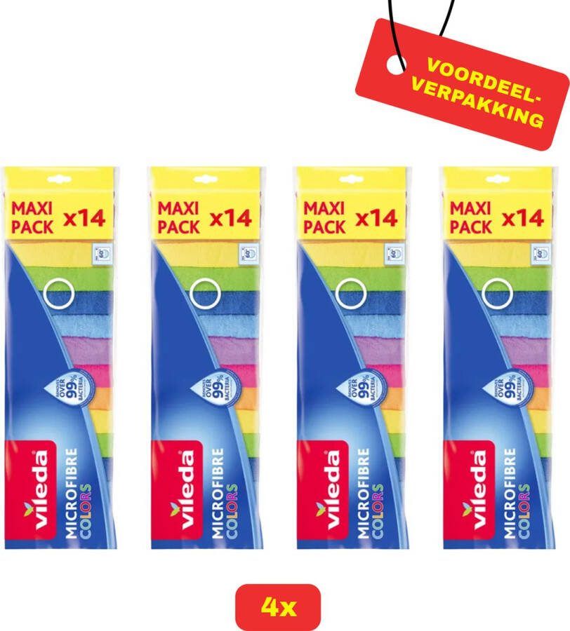4 x Vileda Microvezeldoekjes Colors 14 stuks Voordeelverpakking