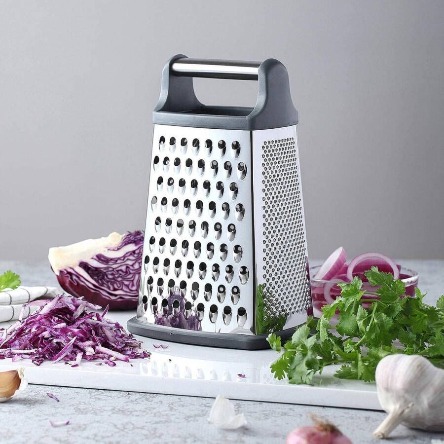 4-zijdige rasp voor grof en fijn raspen van roestvrij staal keukenrasp voor fruit groenten wortelen kaas vaatwasmachinebestendig Raspen