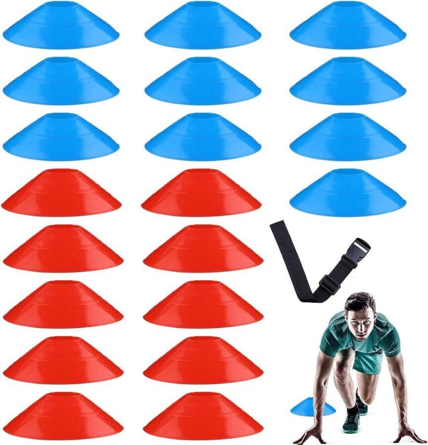 40 Minitrainingskegels voor Voetbal Basketbal Oefeningen Rood Blauw Set van Voetalbal trainingsmateriaal