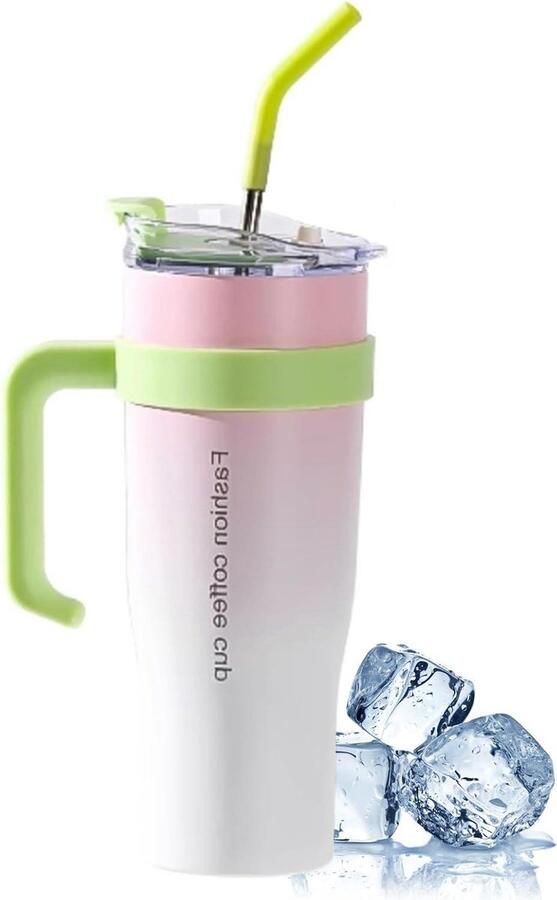 40 oz 1.2L Drinkbeker met Rietjesdeksel en Handvat voor Warme en Koude Dranken