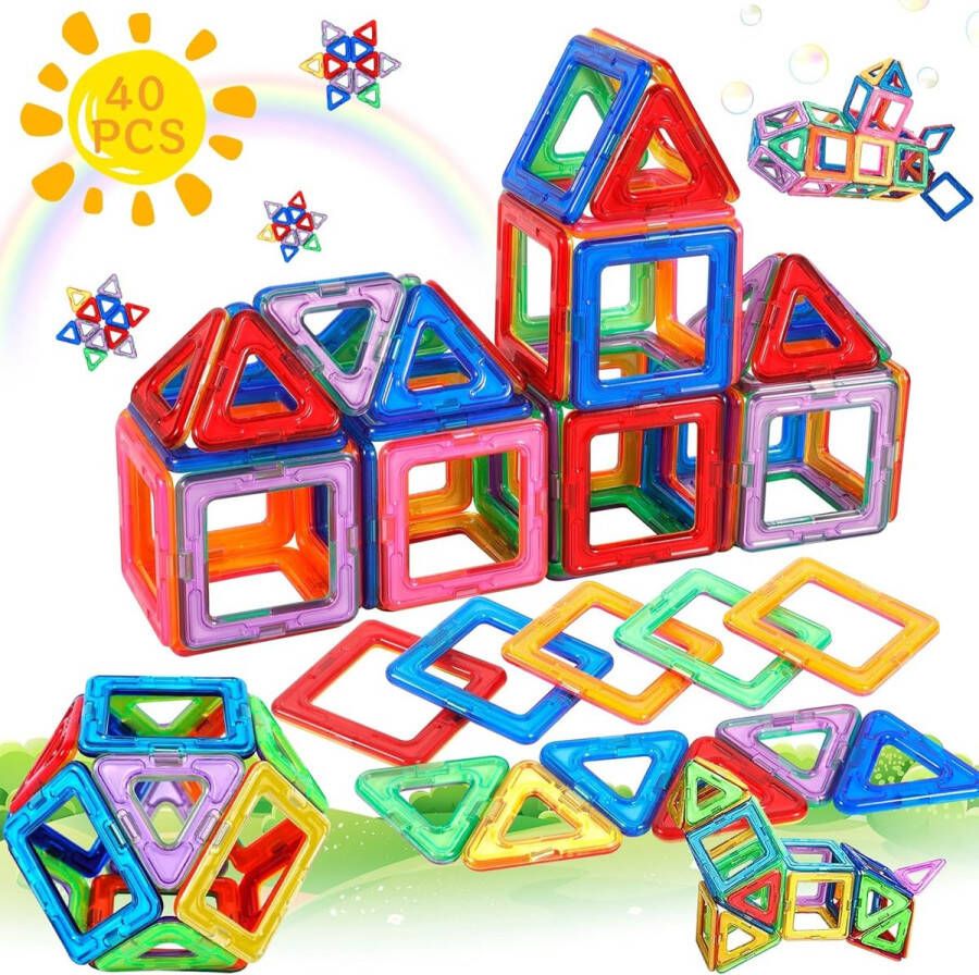40 stuks magnetische bouwstenen speelgoed Magneet blokken Montessori speelgoed magnetische bouwblokken 38 stuks magnetische bouwstenen voor kinderen vanaf 2 3 4 5 6 jaar meisjes jongens Kerstmis verjaardagscadeau