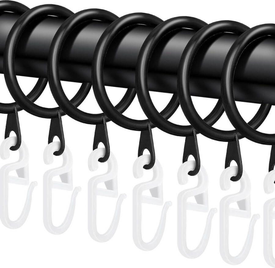 40 stuks metalen gordijnen gordijnringen hangringen en kunststof gordijnhaken 30 mm binnendiameter voor raamgordijn bedgordijn douchegordijn (zwart)
