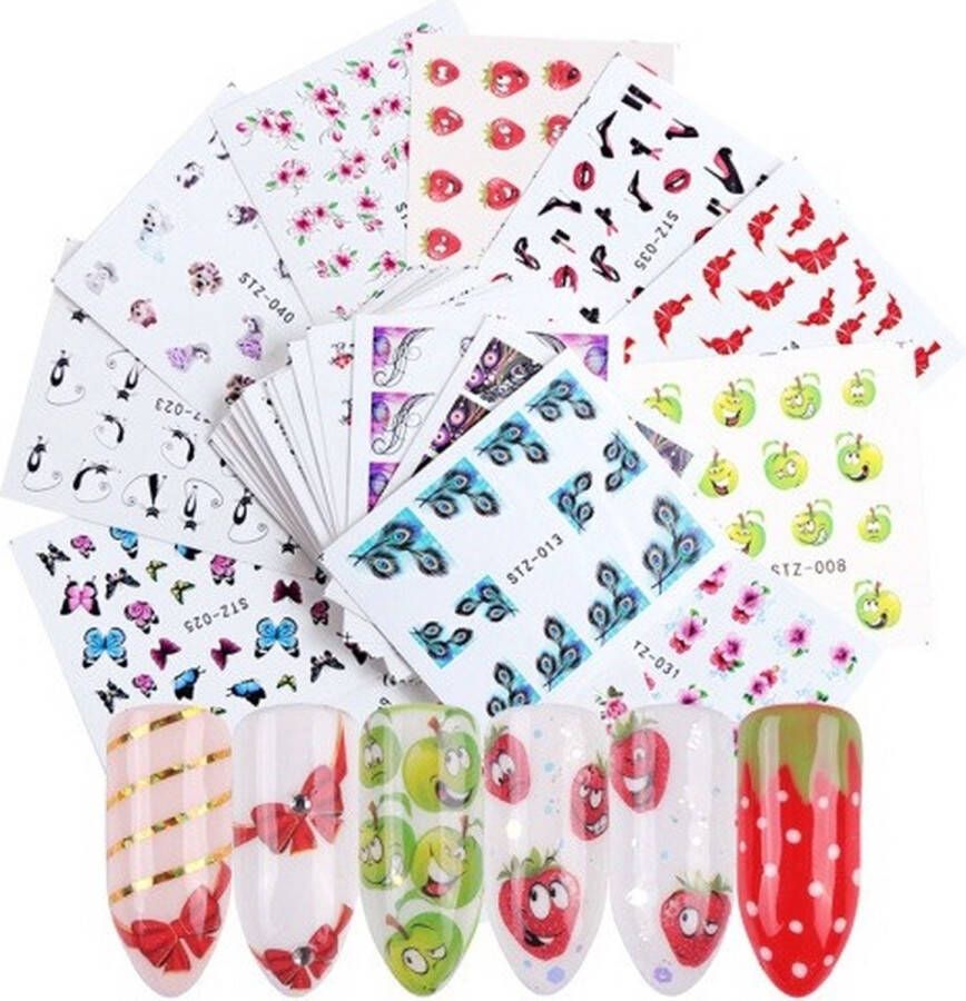 40 Stuks Nagelstickers – Fruit & Strikjes – Nail Art Stickers