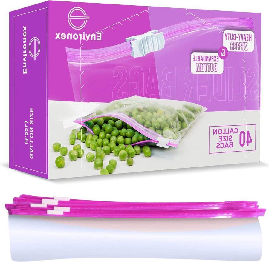 40 stuks Slider Vriezer Zakken Een Gallon (455L) Herbruikbare Ziplock Zakken voor Voedselopslag Snacks Fruit Groenten Luchtdichte Uitbreidbare Bodem Eco-vriendelijk diepvrieszakjes