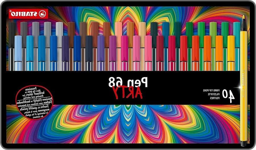 40 Stuks Viltstiften Set Pen 68 Metalen Etui 40 Verschillende Kleuren Tekendoos