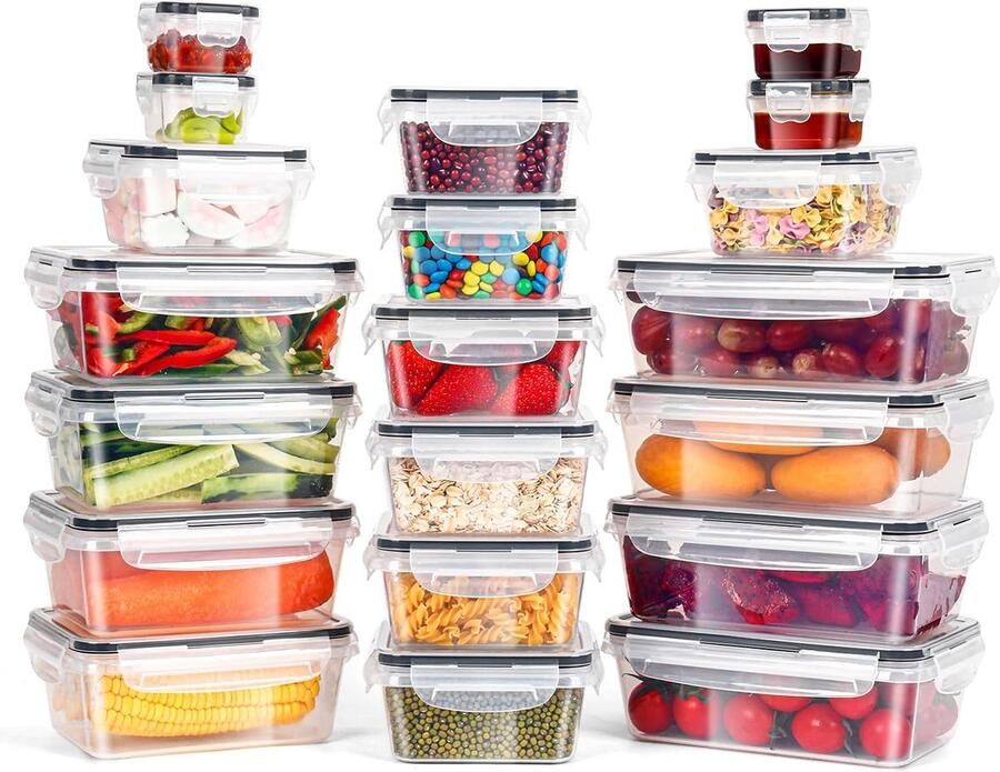 40 voorraadpotten met deksels (20 containers 20 deksels) voedselopslagcontainers voor keukenopslag BPA-vrije keukenorganizer luchtdicht lekvrij