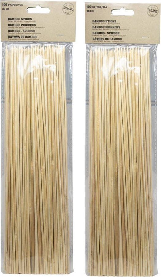 400x Bamboe houten sate prikkers spiezen 30 cm Vleespennen BBQ spiezen Cocktail prikkers