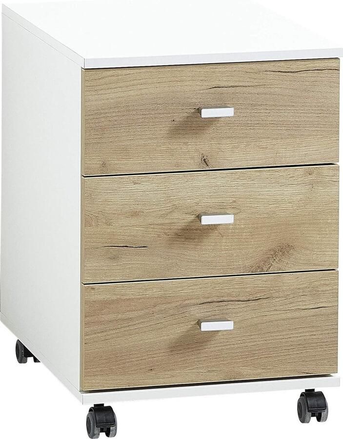 4151-513 GW-Lioni Ladeblok met wieltjes wit imitatie-eiken 3 lades 40 x 57 x 49 cm Ladeblok