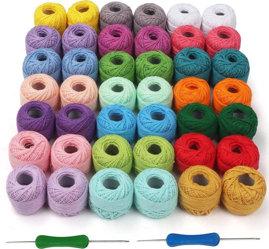 42 Ballen Katoenen Garen Set Kleurrijk Inclusief 2 Haaknaalden (1 mm & 2 mm) Elke Bal 10 g Totaal 2520 m