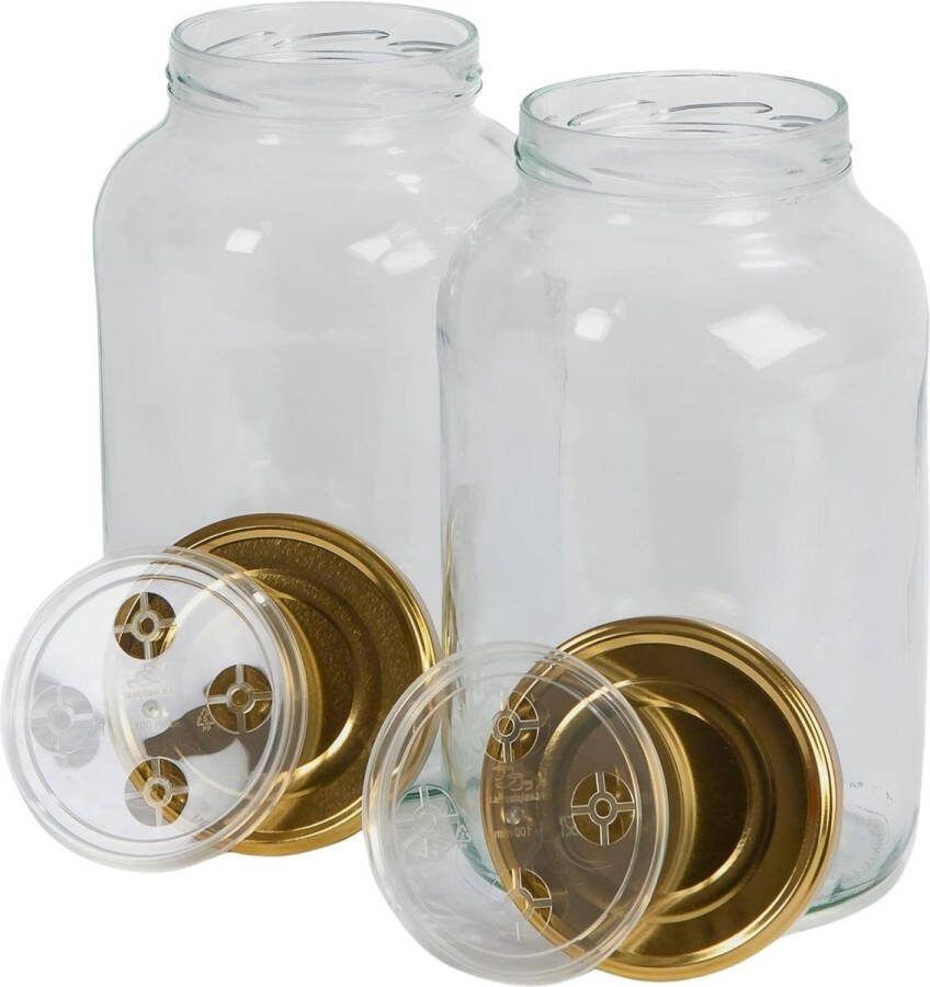 4.25L Glazen Potten met Deksels Weckpot voor Komboecha Kimchi Kefir Brede Opening voor Pekelen Luchtdichte Opslag Set van 2
