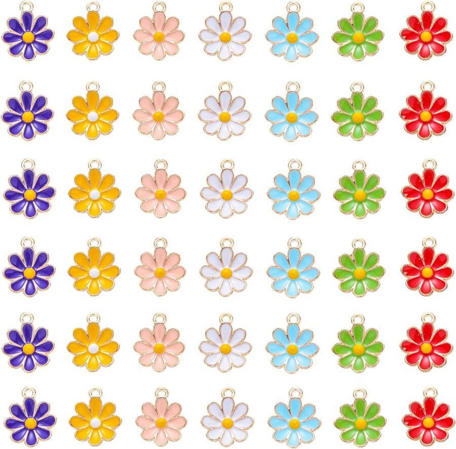 42pcs Emaille Bedel Bloemen Emaille Hanger Daisy Bloem Emaille Bengelt Bedels Kralen Bloemen Thema Hangers Ornamenten Voor Halsband Armband Sieraden Diy Knutselen-7Kleur