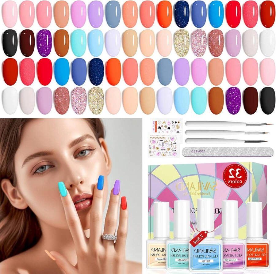 42PCS Gel Nail Polish Kit 32 Colors Set with Base Glossy Matte Top Gel Liner Nail Brushes Soak-off UV Gel Manicure Starter for Home DIY Salon Use