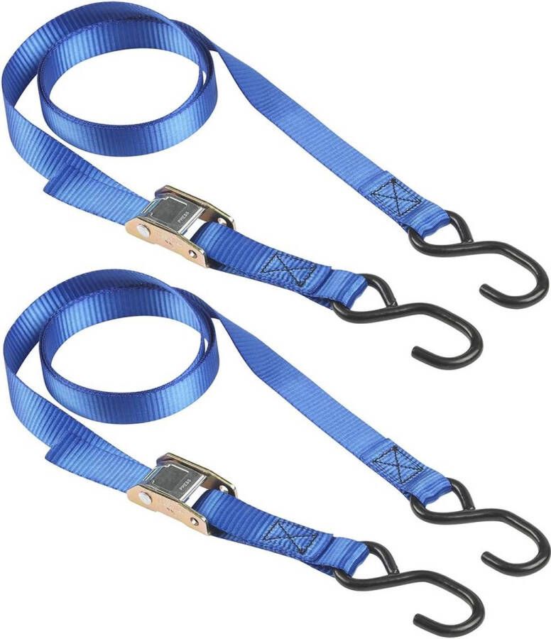 4368EURDAT Gecertificeerde Spanband met gesp en S-haak Blauw 2 m x 25 mm Banden Set van 2