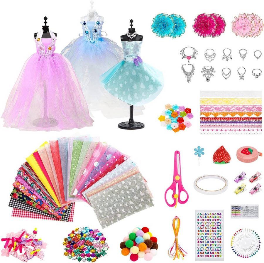 448 stuks modedesign meisjes mode designer knutselset naaisets design sketchbook stofschaar mannequin paspop knutselen geschenken voor kinderen 8 9 10 11 12 jaar