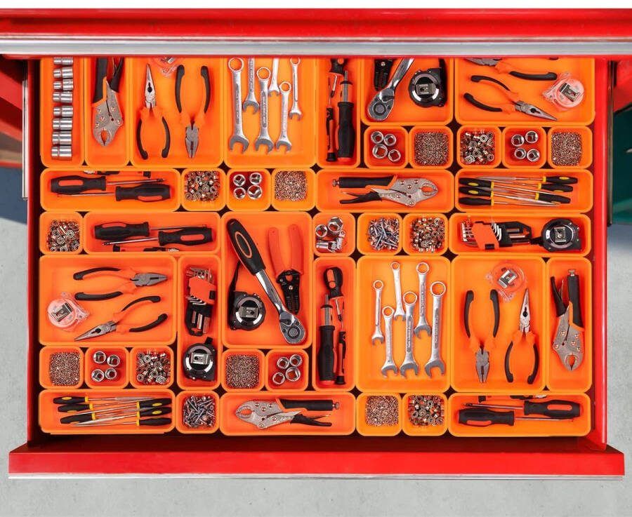 45-Delige Gereedschapskist Organizer Set Multifunctionele Ladeverdelers en Opbergbakken voor Werkplaats Garage en Hobbyruimte Oranje