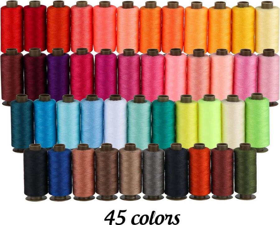 45-delige naaigaren voor naaimachine 350 yard naaigaren assortimentsset 45 kleuren naaigaren set met 5 lege spoelen per garenrollen en 45 onderdraadspoelen kwaliteitsgaren overlockgaren voor