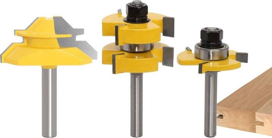 45-graden Lock Mitre Router Bit Groeffrees + 8mm Schacht Tongschacht Houtbewerking 3 Tanden