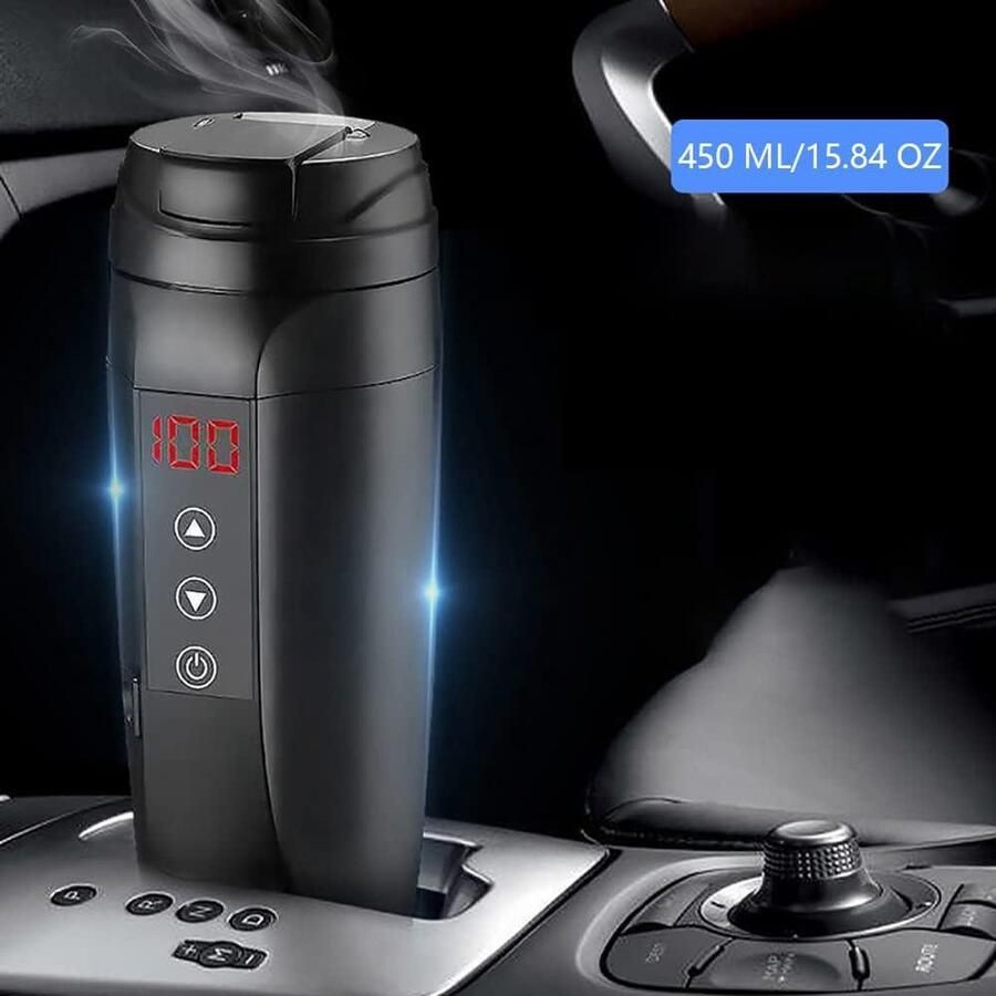 450ML Auto Verwarming Cup Sigarettenaansteker Waterkoker Elektrische Theeketel Verwarmde Water Cup Reisketel Zwart