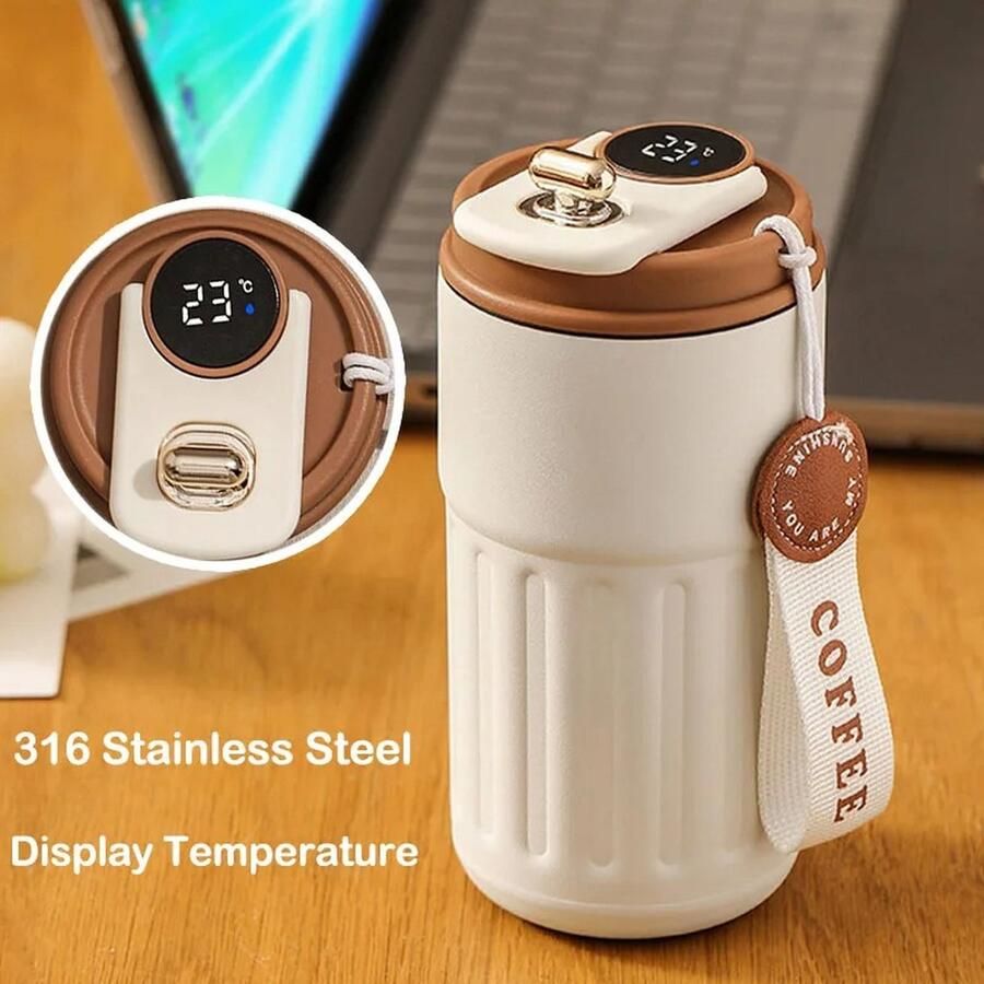 450Ml Smart Thermosfles Slimme Weergavetemperatuur 316 Roestvrijstalen Vacuümbeker Kantoorkoffiekopje Zakelijke Draagbare Extra Stevige Thermische Mok