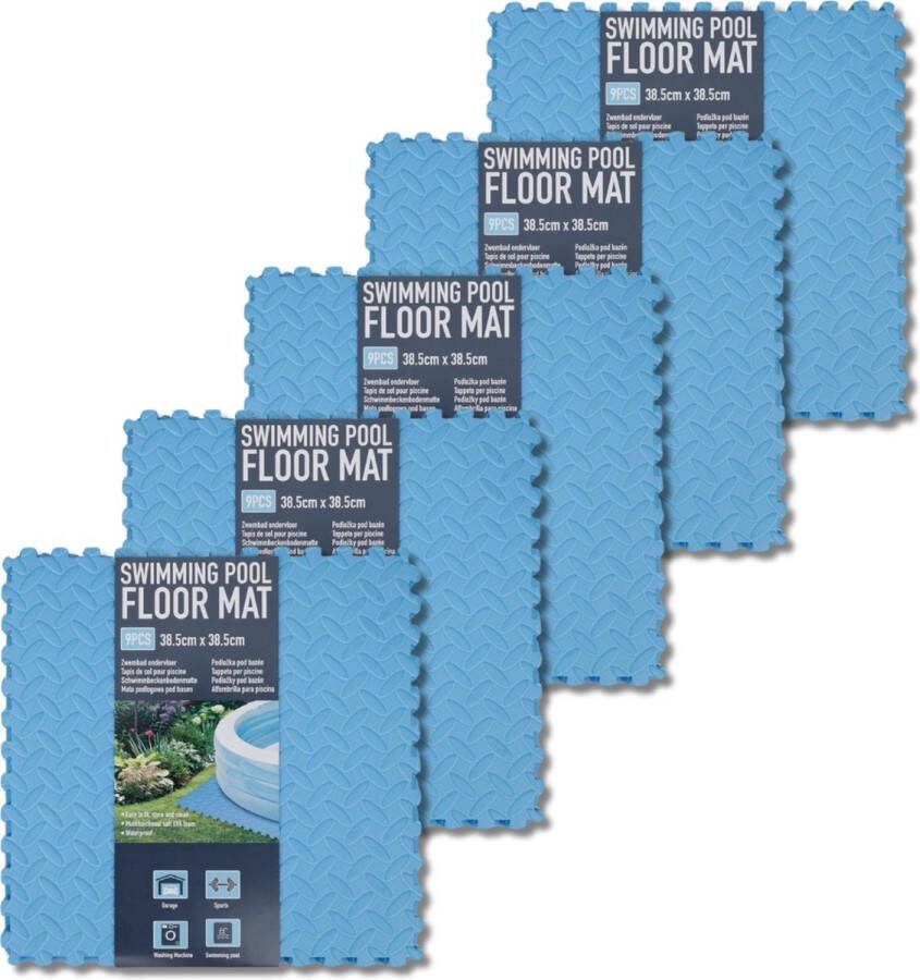 45x stuks Zwembad Tegels Ondervloer Blauw Foam tegels Grip mat Ondergrond Bodem bescherming Puzzelmat voor zwembad 38 5 x 38 5 x 0 8 cm