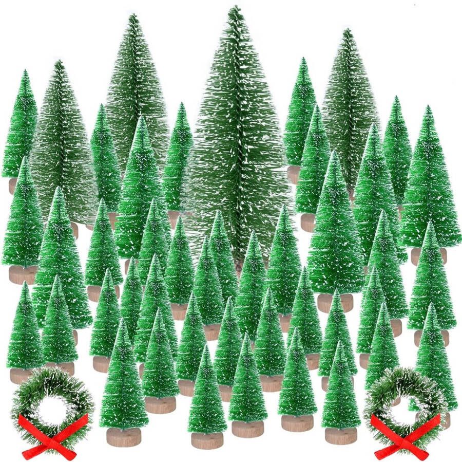 46 stuks mini kerstdorp bomen fles penseel bomen sisal sneeuw beboste bomen met kerstkransen voor Kerstmis huisdecoraties diorama modellen